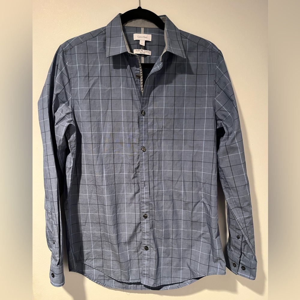 Calvin Klein Infinite Cool Blue Long Sleeve Button Up Shirt Men Size S